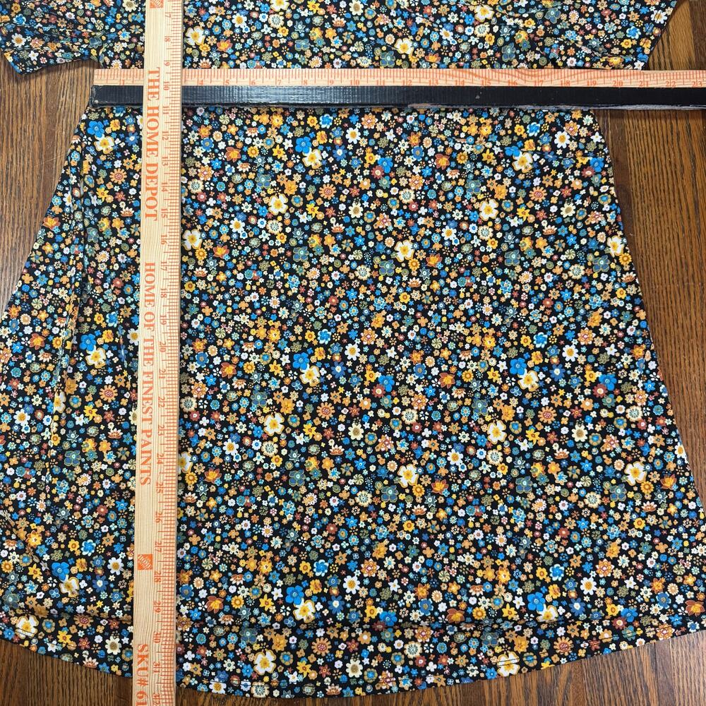 BCBG Generation Black Multicolor Floral Print Short Sleeve A-Line Flowy Dress L - Picture 5 of 7